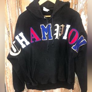 Champion Reverse Weave Front  Chest Large Arch Print Hoodie Sweatshirt Size Med